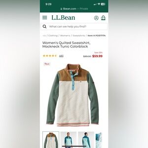 LLBean color block quilted tunic sweatshirt